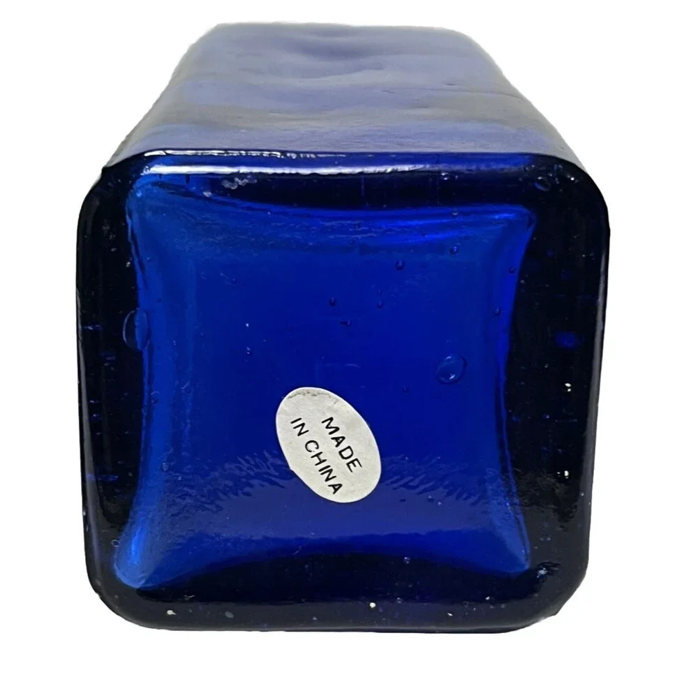 Cobalt Blue Glass Bottle Oil Vinegar‎ Cruet Cork Decorative Cottage Country Farm